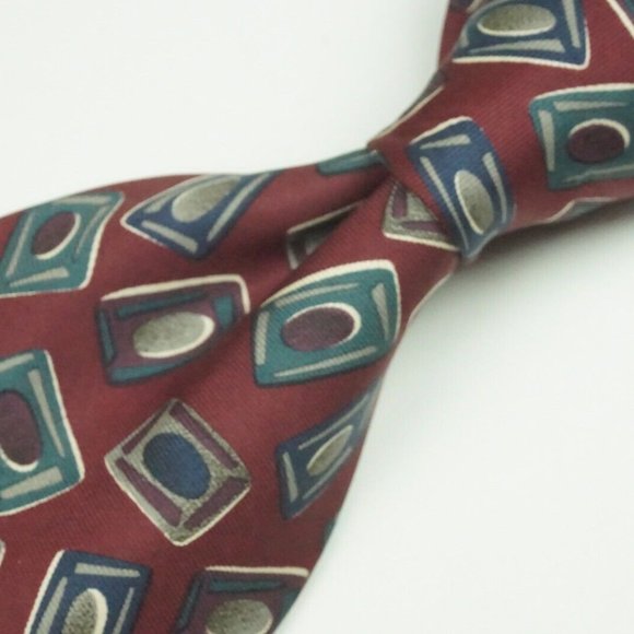 Gucci VINTAGE  100% Silk  Merlot Red Green Blue Taupe Geometric Made Italy Tie - Picture 1 of 6